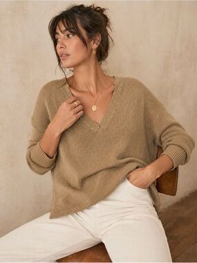 Part Two Linen Cotton Lightweight Beige Tan Sweater Beachy Summer XS Nasara PW